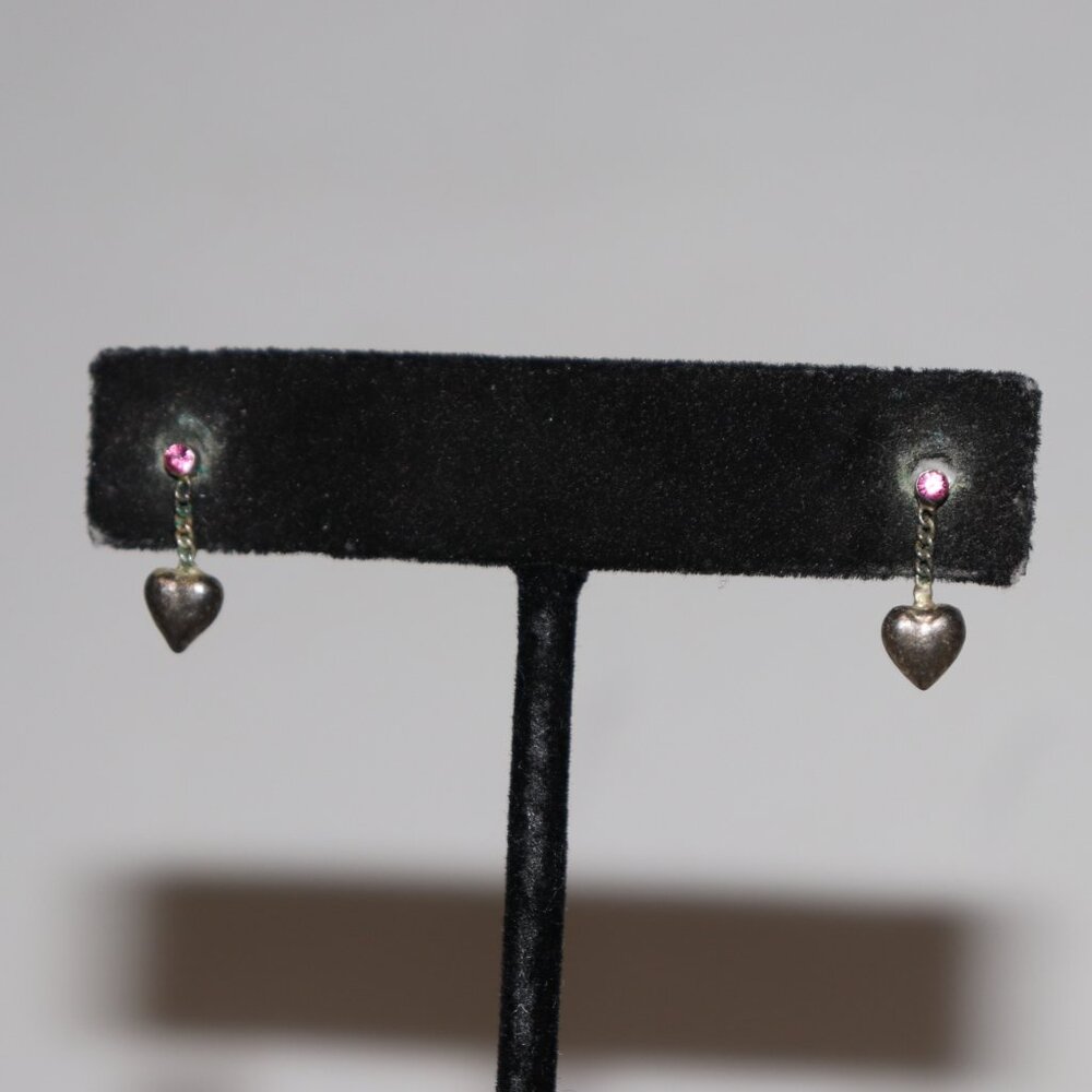 💖✨ Pink Gemstone & Heart Drop Earrings · .5" Tall · Pierced